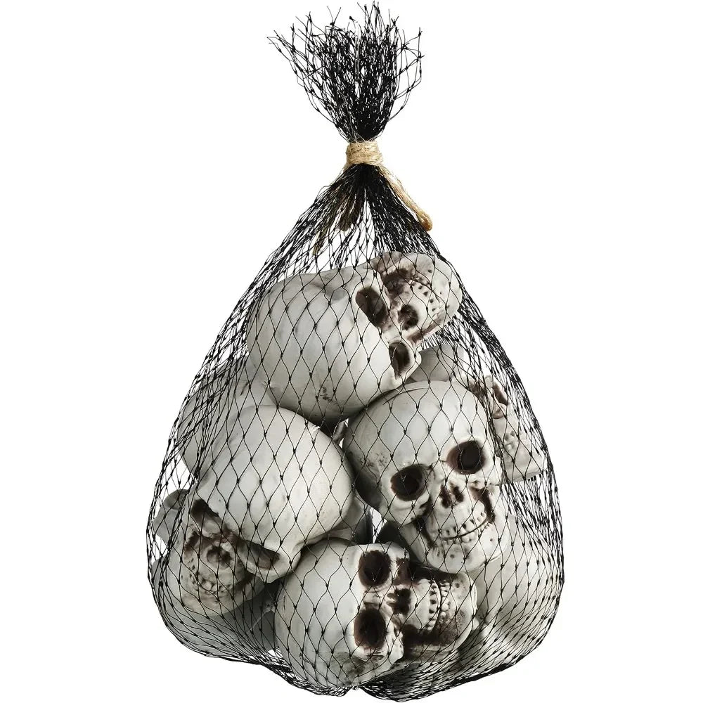 Halloween Skeleton Skull Decorations – Set of 10, White Finish & Tabletop Display