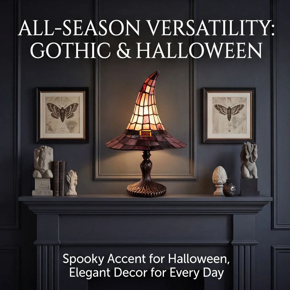Gothic Accent Table Lamp – USB Powered, Wizard Hat Design & Halloween Decor