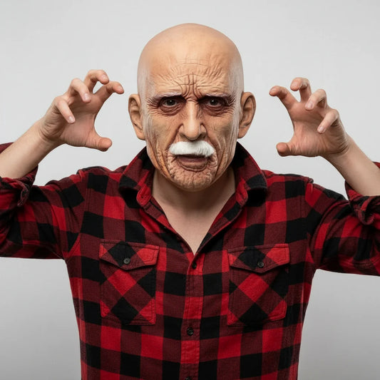 Old Man Face Mask with Beard – Latex, Men's Halloween Costume Accessory