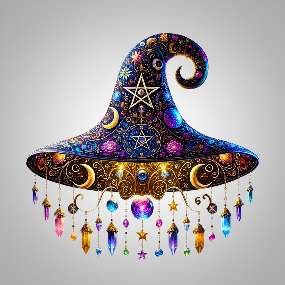 Halloween Witch Hat Decoration – Hanging Crystal Accent & Magical Design
