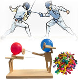 Handcrafted Wooden Fighter Dolls with Balloon Heads - Unique Artisan Toys for Imaginative Play