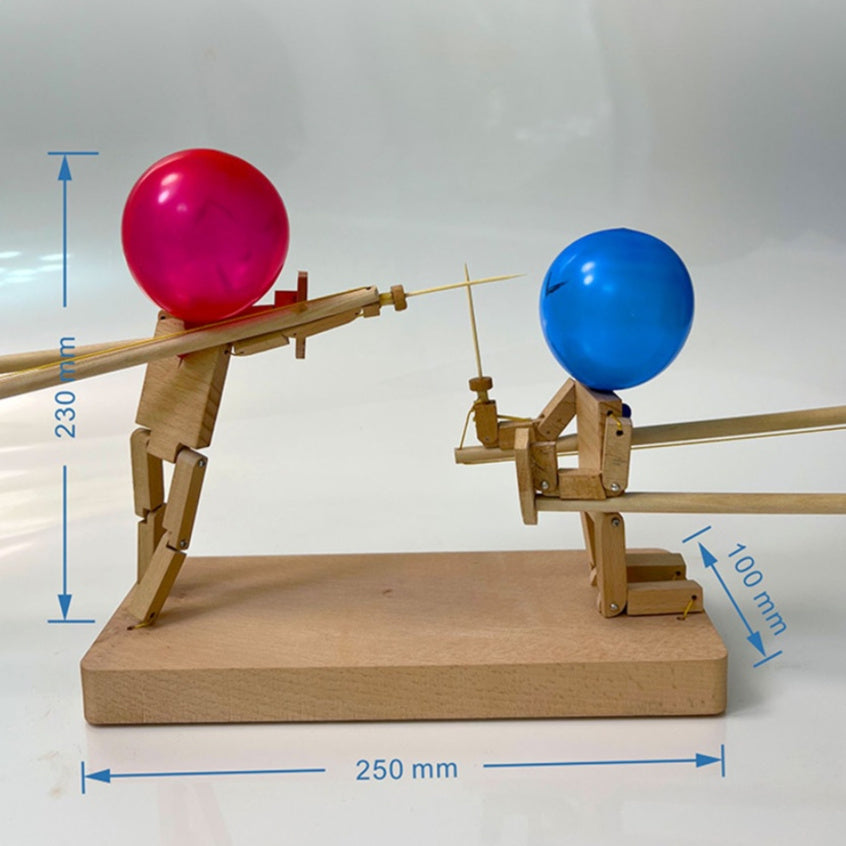 Handcrafted Wooden Fighter Dolls with Balloon Heads - Unique Artisan Toys for Imaginative Play