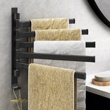 Wall Towel Holder – 5 Swivel Arms, Black Metal & 60×35cm Space-Saving