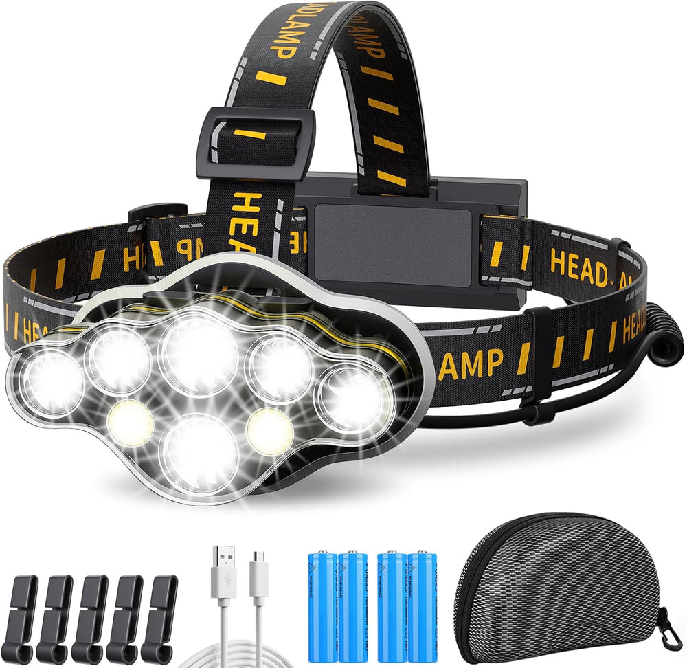 Ultra Bright 18,000 Lumen LED Headlamp - Rechargeable, Lightweight & Adjustable for Outdoor Adventures