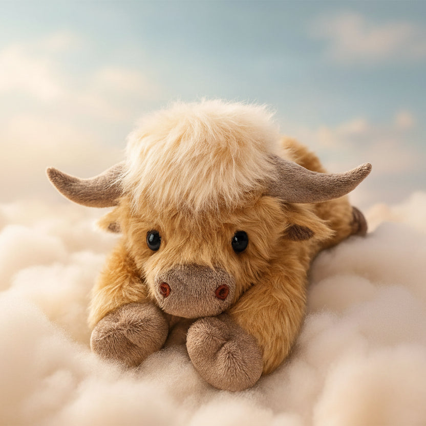 HEATHERMO Highland Cattle Plush Toy - Adorable Fluffy Stuffed Animal with Rustic Charm for Kids and Collectors