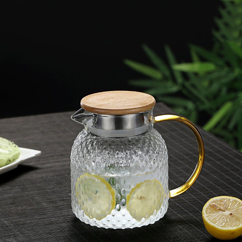 Kalsten | Heat-Resistant Textured Glass Jug with Bamboo Lid – Elegant Serving Pitcher for Hot & Cold Drinks