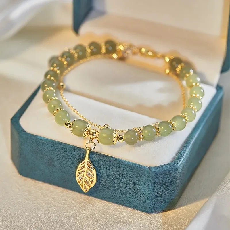 Elegant Hetian Jade Bracelet with Gold Accents - Authentic Chinese Jade Jewelry