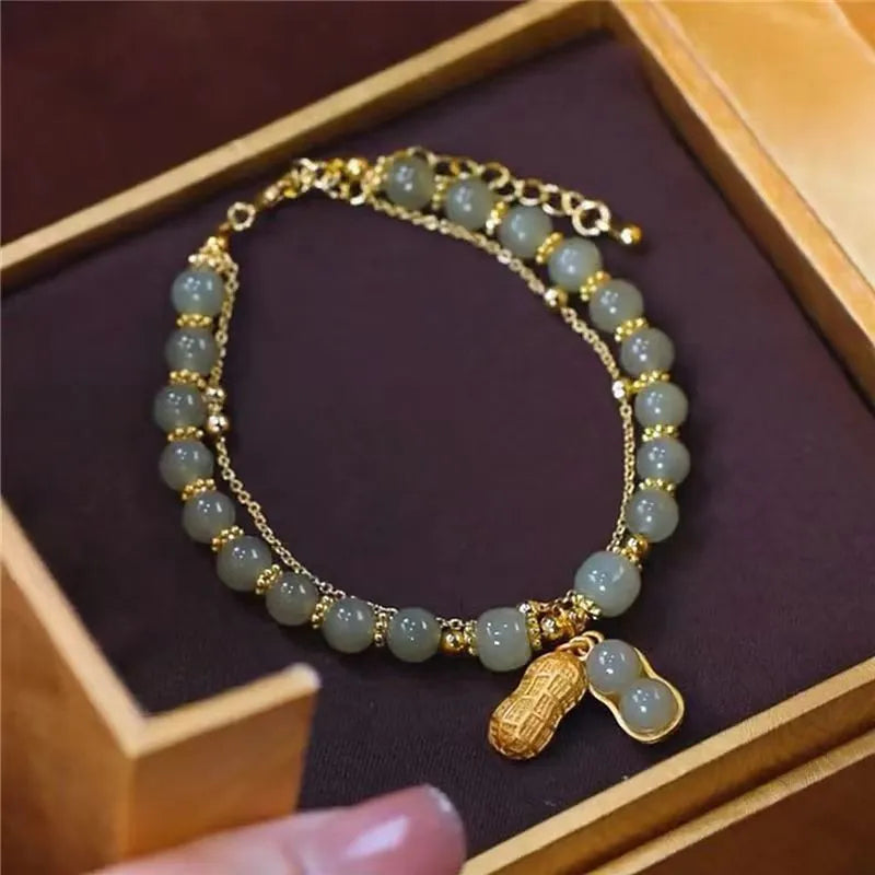 Elegant Hetian Jade Bracelet with Gold Accents - Authentic Chinese Jade Jewelry