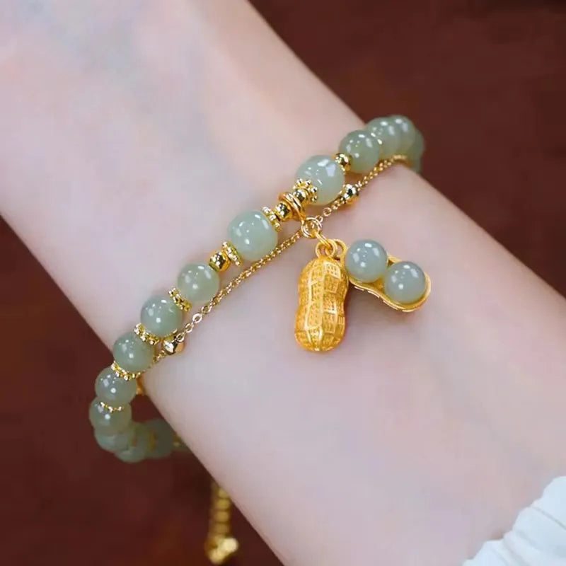 Elegant Hetian Jade Bracelet with Gold Accents - Authentic Chinese Jade Jewelry