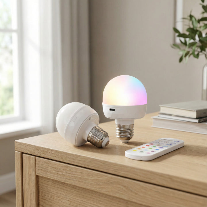 Rechargeable LED Bulb Lamp – 15 Colors, Remote Dimmable & USB-C, E26/E27
