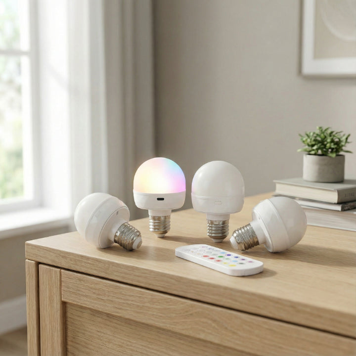 Rechargeable LED Bulb Lamp – 15 Colors, Remote Dimmable & USB-C, E26/E27