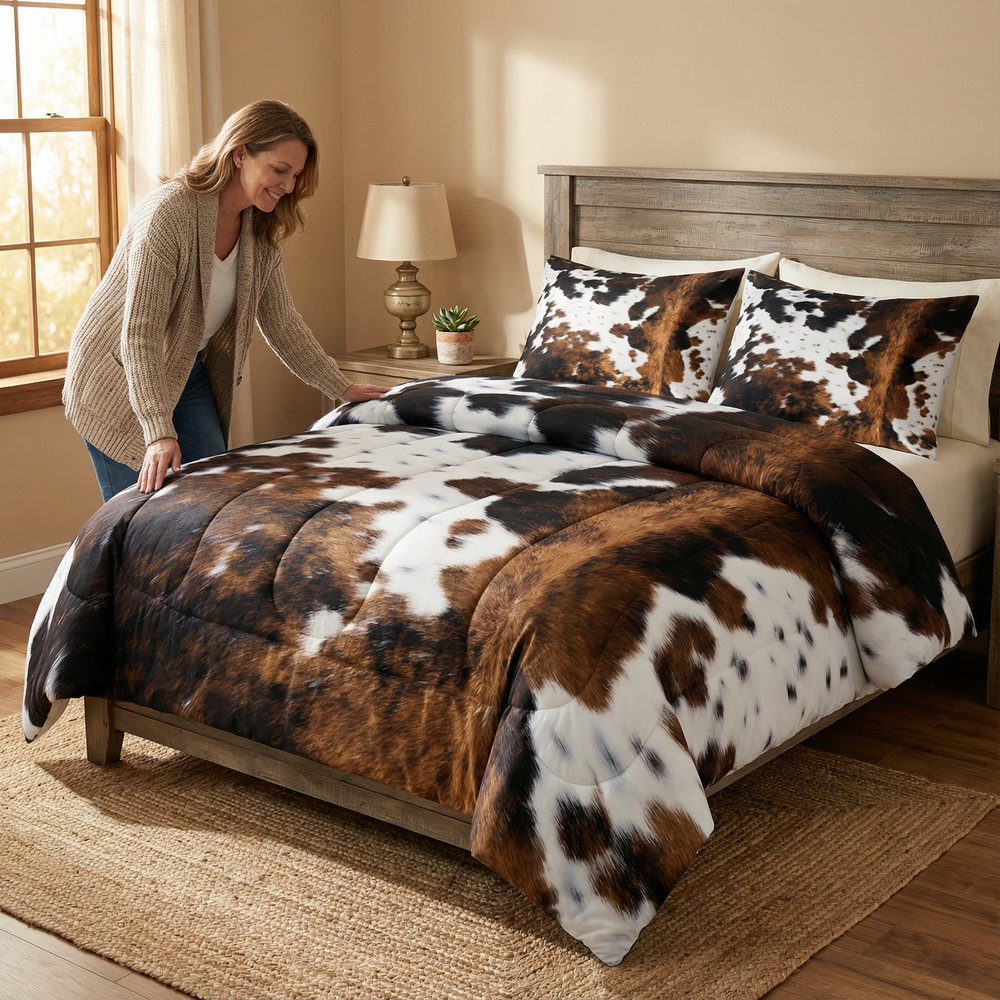 Western-Stil Kuhflecken Bettdecken-Set – Rustikales Design für Ihr Schlafzimmer