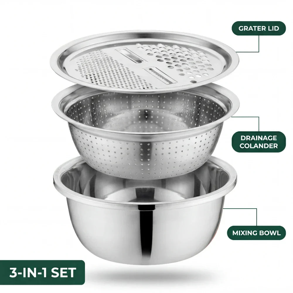 Optimized Product Title: "3-in-1 Edelstahl Schüssel Set mit Reibe und Sieb – Hochwertige Küchenutensilien für vielseitige Anwendungen" 

This title includes relevant keywords while emphasizing the product's features and quality, making it more appealing f