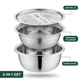 Optimized Product Title: "3-in-1 Edelstahl Schüssel Set mit Reibe und Sieb – Hochwertige Küchenutensilien für vielseitige Anwendungen" 

This title includes relevant keywords while emphasizing the product's features and quality, making it more appealing f