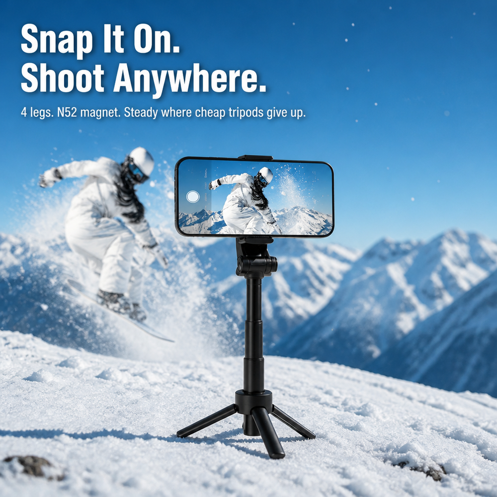 Magnetic Smartphone Tripod – 4-Leg Stability, MagSafe Compatible & Bluetooth Remote