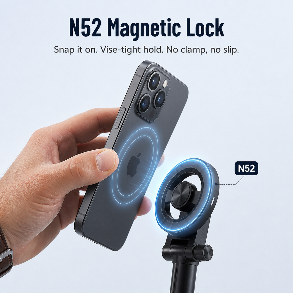 Magnetic Smartphone Tripod – 4-Leg Stability, MagSafe Compatible & Bluetooth Remote