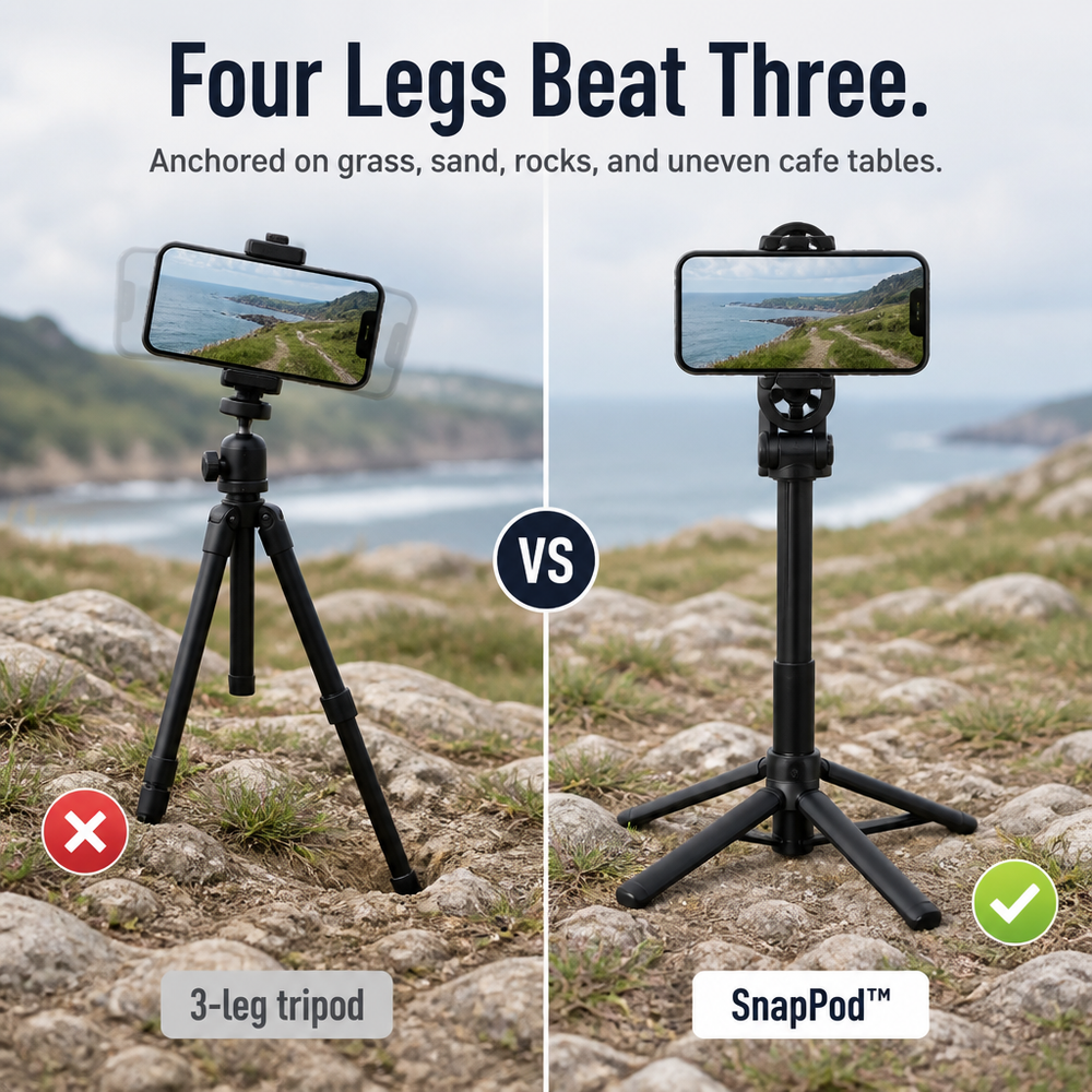 Magnetic Smartphone Tripod – 4-Leg Stability, MagSafe Compatible & Bluetooth Remote
