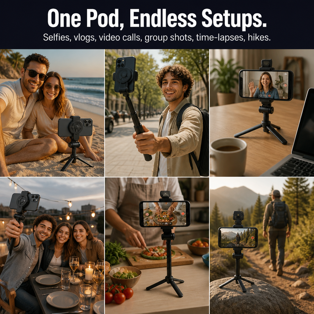 Magnetic Smartphone Tripod – 4-Leg Stability, MagSafe Compatible & Bluetooth Remote