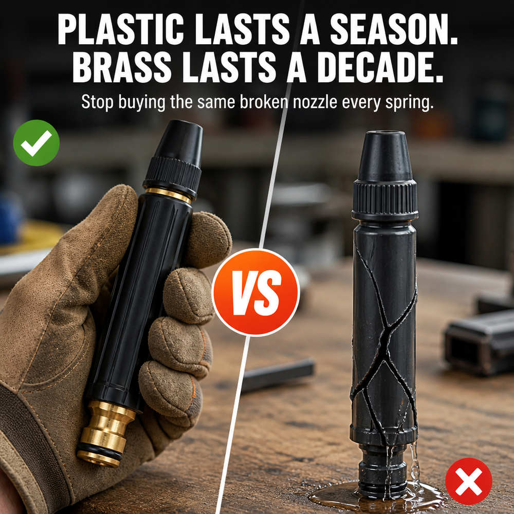 Adjustable Garden Hose Nozzle – Solid Brass, High-Pressure Jet & Mist Spray
