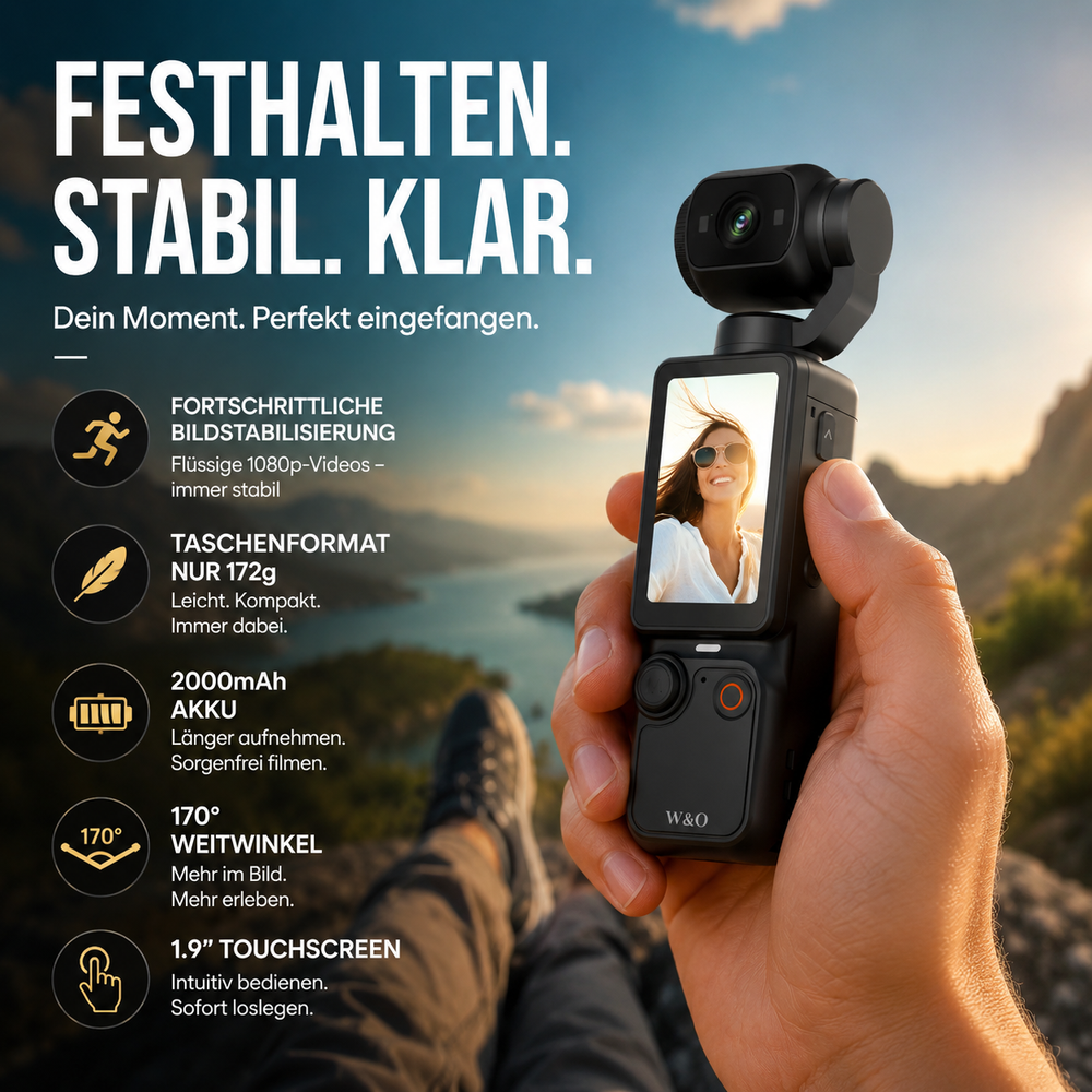 Pocket Action Camera – 1080P, 1.9-Inch Touchscreen & 170° Wide Angle