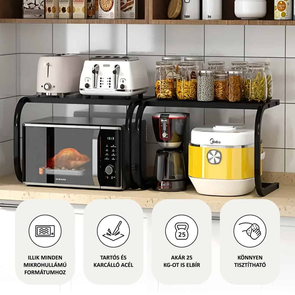 Countertop Kitchen Shelf Rack – 2-Tier, Holds 25kg & No-Drill Setup