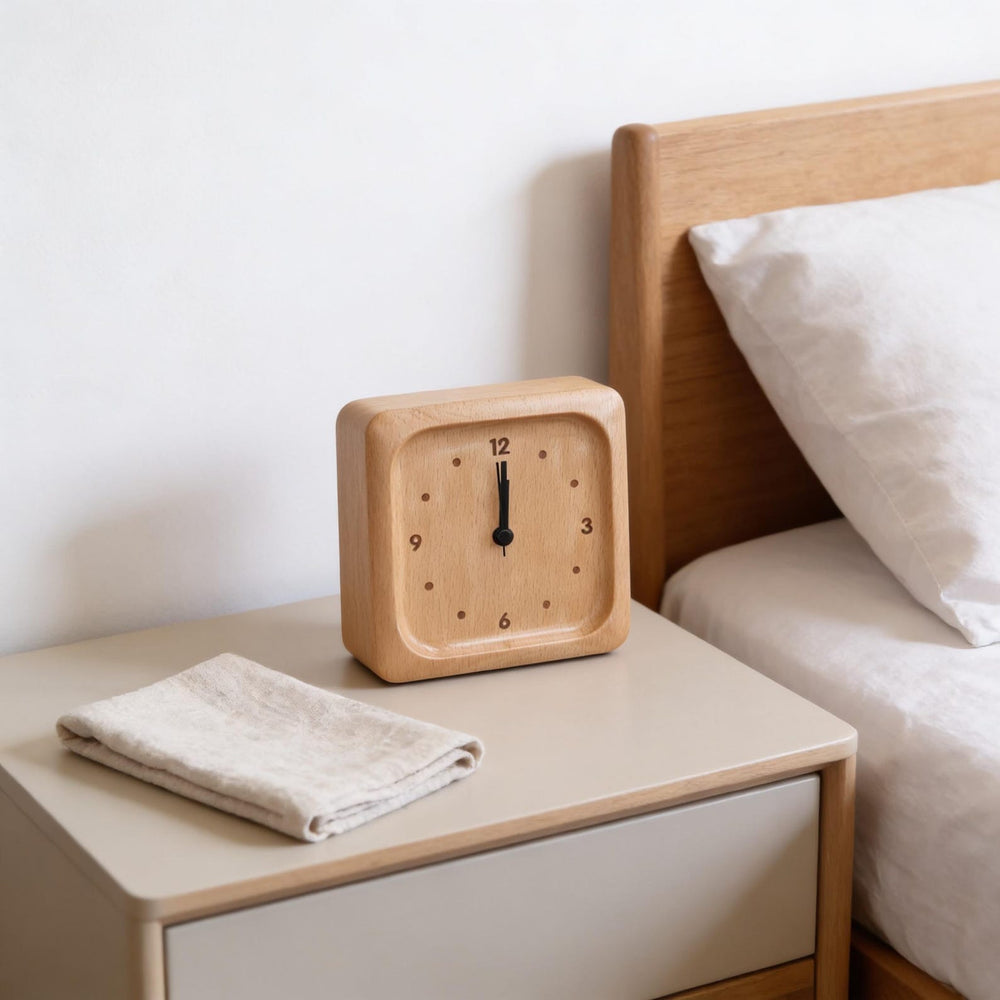 Silent Beech Wood Alarm Clock – Snooze Function, Minimalist Design, Perfect for Home & Office Decor