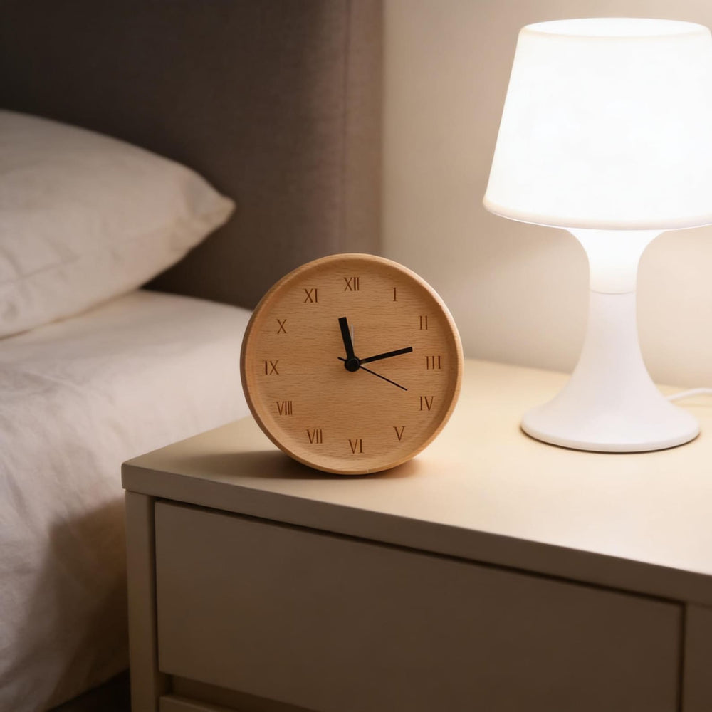 Silent Beech Wood Alarm Clock – Snooze Function, Minimalist Design, Perfect for Home & Office Decor