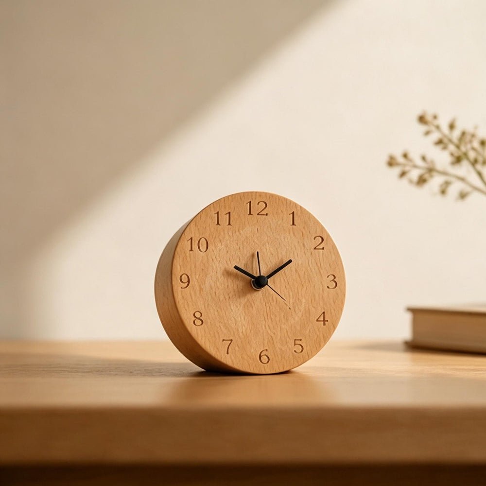 Silent Beech Wood Alarm Clock – Snooze Function, Minimalist Design, Perfect for Home & Office Decor