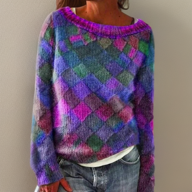 Jessi Cozy Loose-Fit Diamond Pattern Sweater - Soft Knit Pullover for Ultimate Comfort