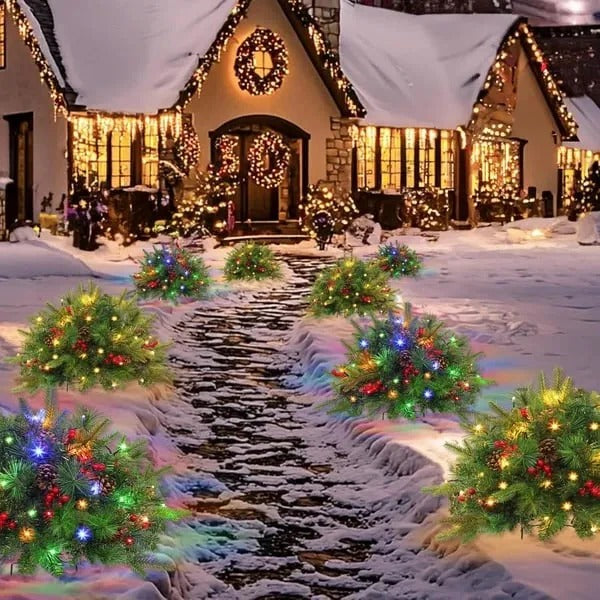 Pre-Lit LED Evergreen Urn Filler - Festive Holiday Decoration for Indoor & Outdoor Use