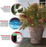 Pre-Lit LED Evergreen Urn Filler - Festive Holiday Decoration for Indoor & Outdoor Use