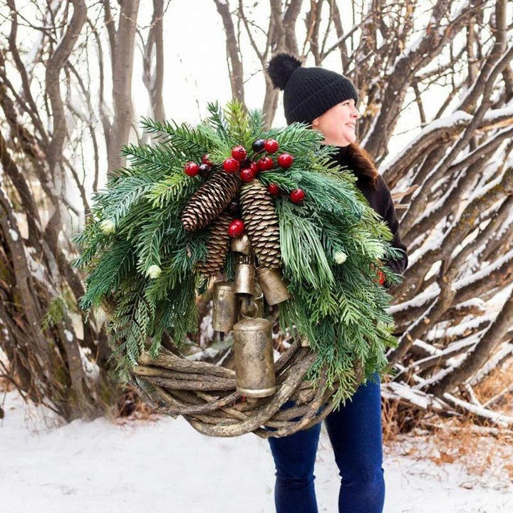 Handmade Bohemian Christmas Wreath - Dried Floral Décor with Natural Vine Accents