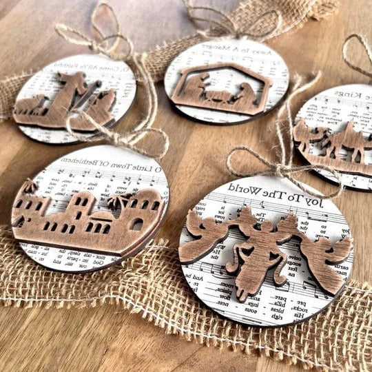 Nativity-Themed Music Sheet Ornament Collection - Elegant Holiday Decor for Christmas Tree & Home