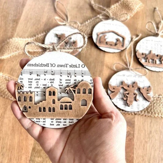Nativity-Themed Music Sheet Ornament Collection - Elegant Holiday Decor for Christmas Tree & Home