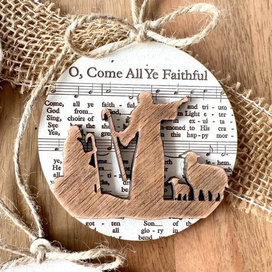 Nativity-Themed Music Sheet Ornament Collection - Elegant Holiday Decor for Christmas Tree & Home