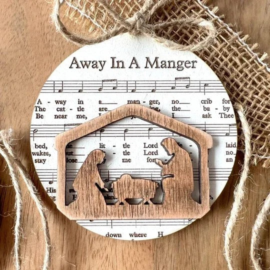 Nativity-Themed Music Sheet Ornament Collection - Elegant Holiday Decor for Christmas Tree & Home