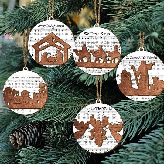 Nativity-Themed Music Sheet Ornament Collection - Elegant Holiday Decor for Christmas Tree & Home