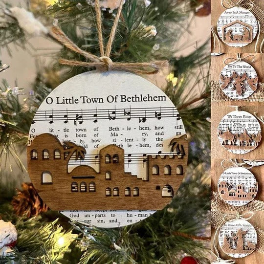 Nativity-Themed Music Sheet Ornament Collection - Elegant Holiday Decor for Christmas Tree & Home