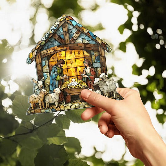 Beautiful Nativity Scene Suncatcher - Handcrafted Stained Glass Window Decor for Christmas & Holiday Celebrations