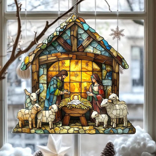 Beautiful Nativity Scene Suncatcher - Handcrafted Stained Glass Window Decor for Christmas & Holiday Celebrations