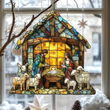 Beautiful Nativity Scene Suncatcher - Handcrafted Stained Glass Window Decor for Christmas & Holiday Celebrations