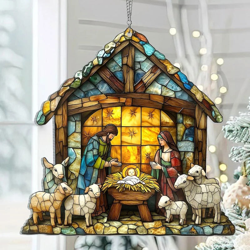 Beautiful Nativity Scene Suncatcher - Handcrafted Stained Glass Window Decor for Christmas & Holiday Celebrations