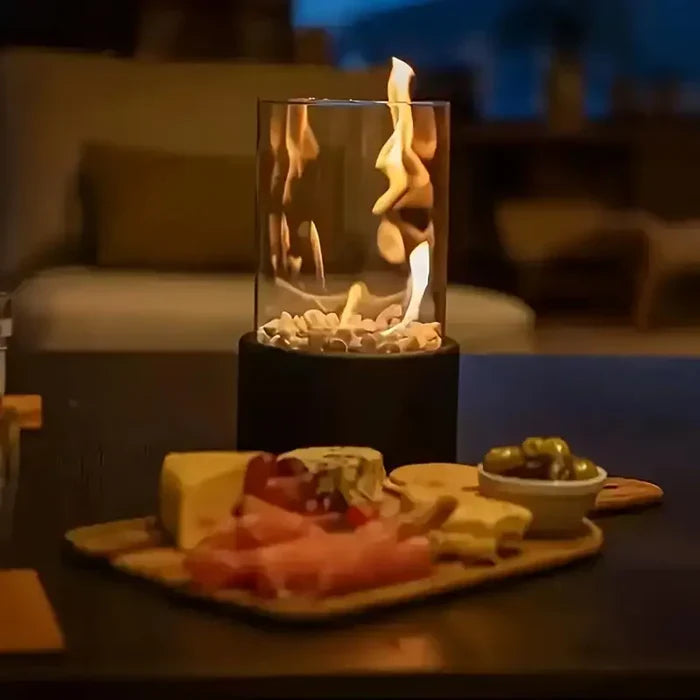Tabletop Fire Lantern – Borosilicate Glass, Powder-Coated Steel Base & Portable Indoor Outdoor