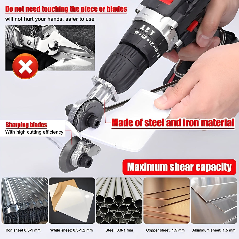 Metal Shear Cutter Attachment – Drill-Powered, Alloy Steel Construction & Sheet Material Cutting