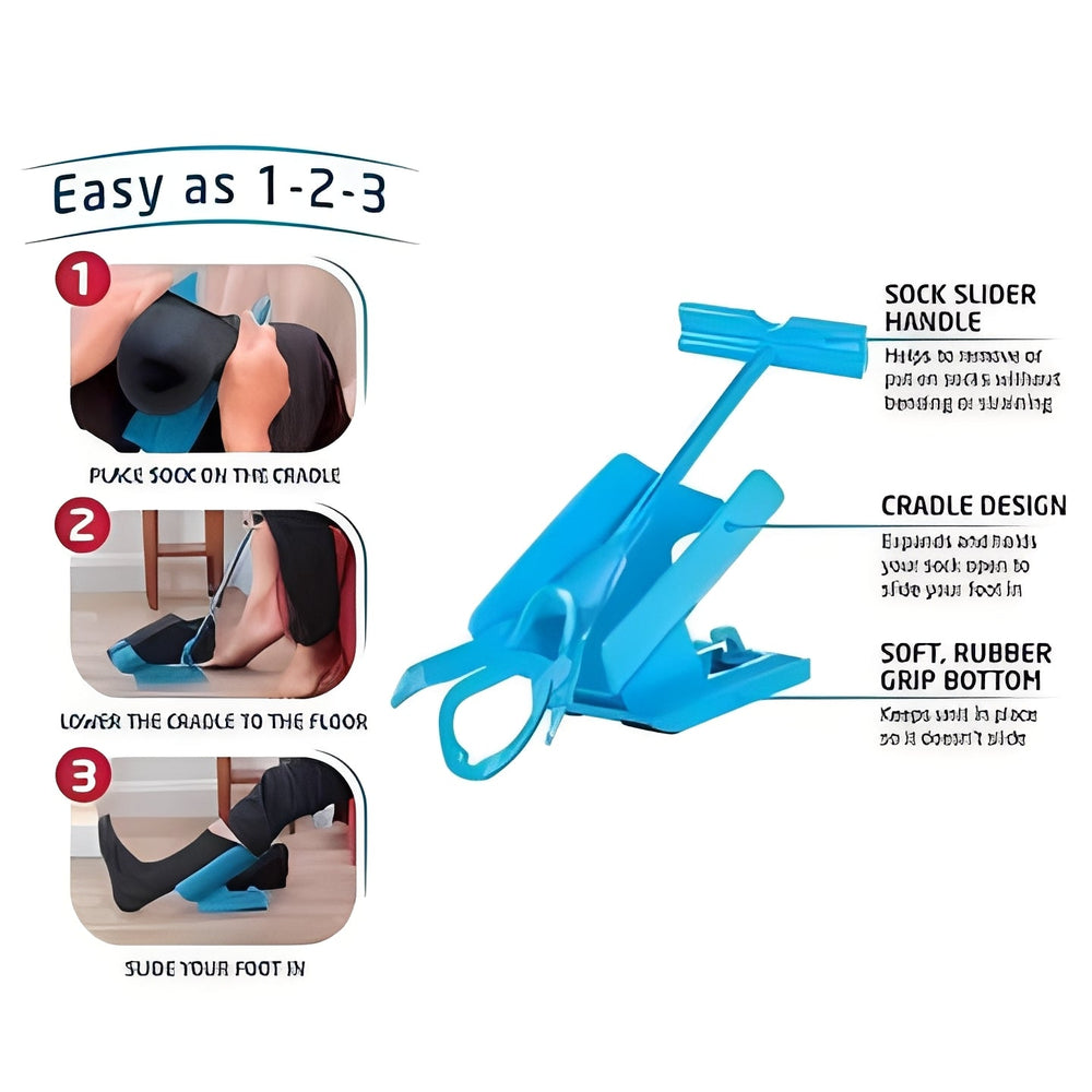 Sock Aid – Long Folding Handle, Compression Stocking Compatible & Non-Slip Cradle