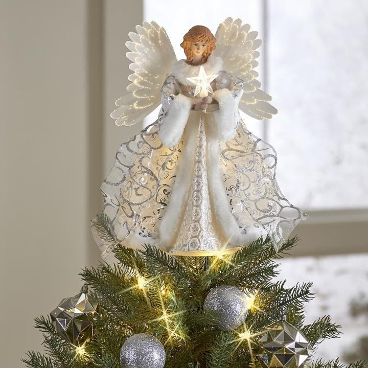 Animated Lighted Angel Tree Topper for Christmas - Festive Holiday Decoration