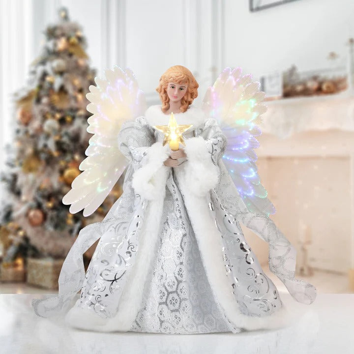 Animated Lighted Angel Tree Topper for Christmas - Festive Holiday Decoration