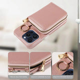 iPhone Wallet Case – Genuine Leather, Zipper Closure & Card Slot Organizer