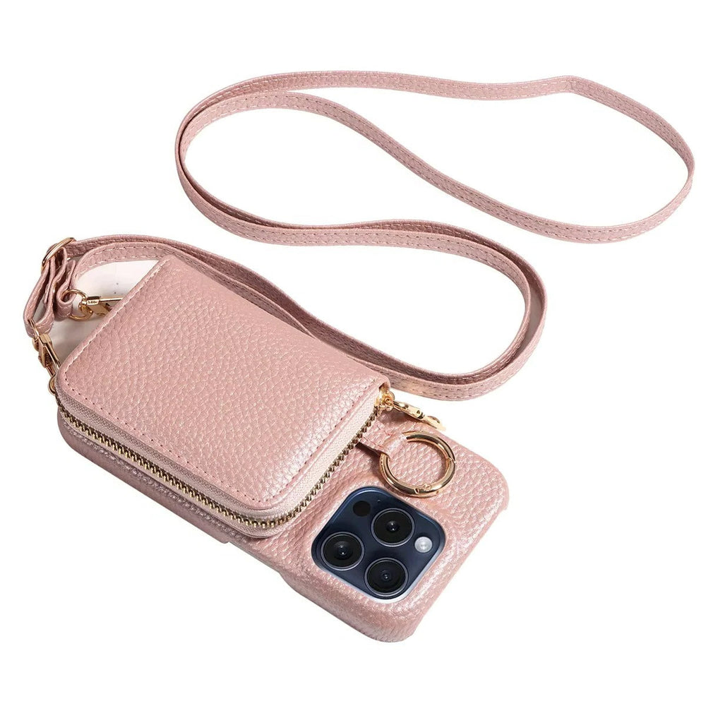 iPhone Wallet Case – Genuine Leather, Zipper Closure & Card Slot Organizer