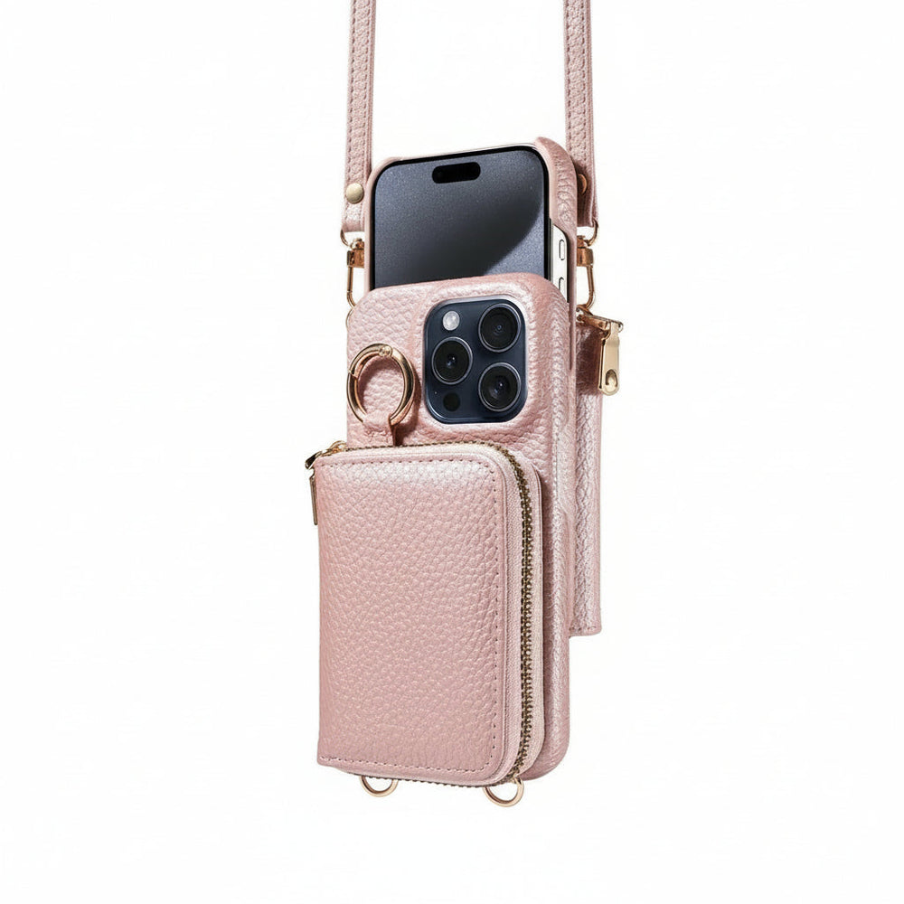 iPhone Wallet Case – Genuine Leather, Zipper Closure & Card Slot Organizer
